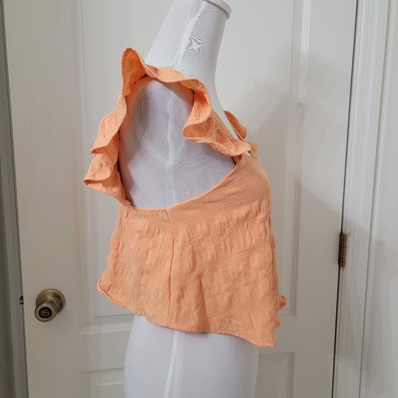 Hashtag Size S Salmon Colored Textured Ruffle Strap Halter Top, NEW with Tag - Picture 4 of 10